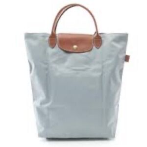Longchamp Le Pilage Steel Tote with Brown leather Accents